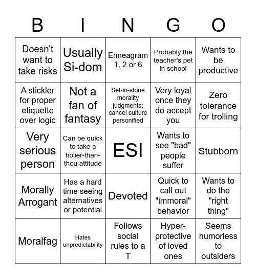 Socionics ESI Bingo Card