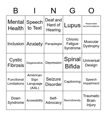 disABILITY Awareness Week Bingo Card