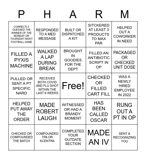 Pharmacy Week Bingo Card