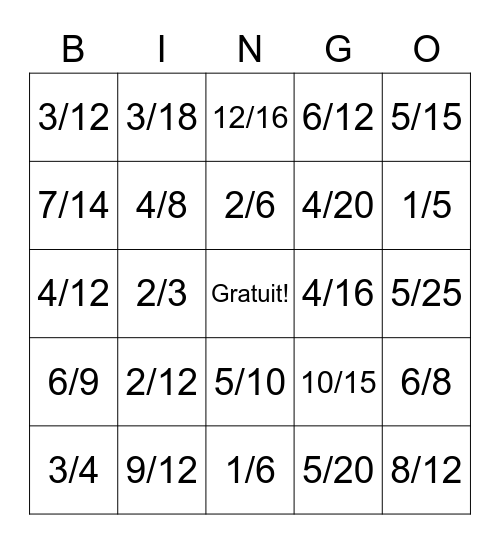 Fractions équivalentes Bingo Card