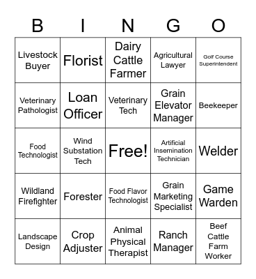 Agricultural Careers Bingo Card