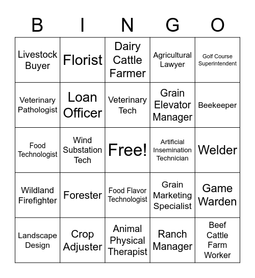 Agricultural Careers Bingo Card