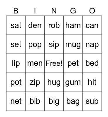 CVC Bingo Card