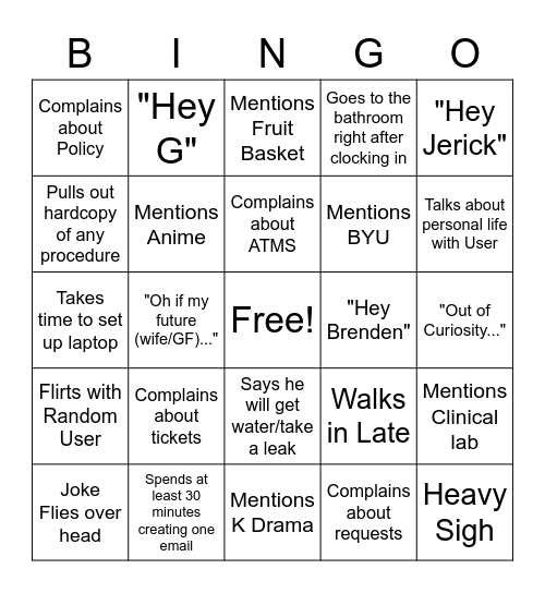 Jared B I N G O Bingo Card