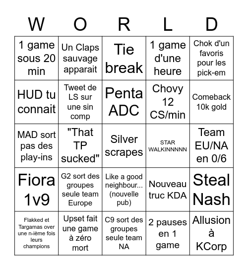 WORLDS ft. LIL NAS X Bingo Card