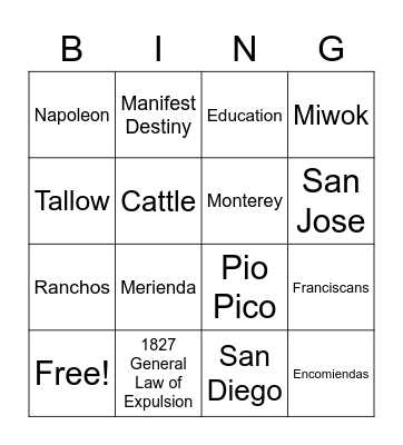 Rancho California Bingo Card