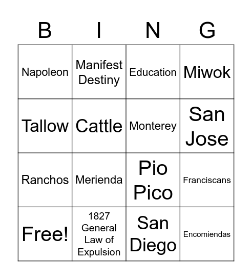 Rancho California Bingo Card