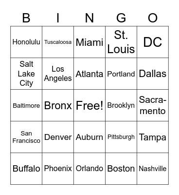 City Bingo Card