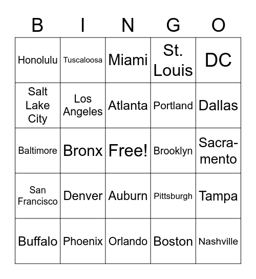 City Bingo Card