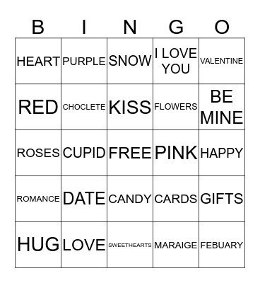 !!!!VALENTINES DAY!!!! Bingo Card
