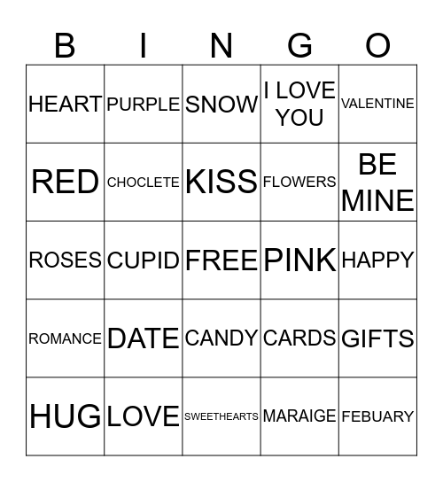 !!!!VALENTINES DAY!!!! Bingo Card