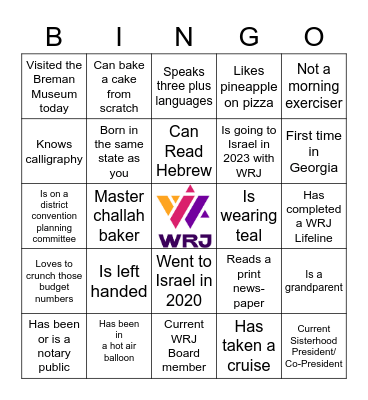 CRJ Icebreaker Bingo Card