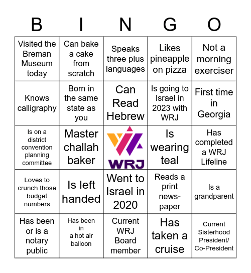 CRJ Icebreaker Bingo Card