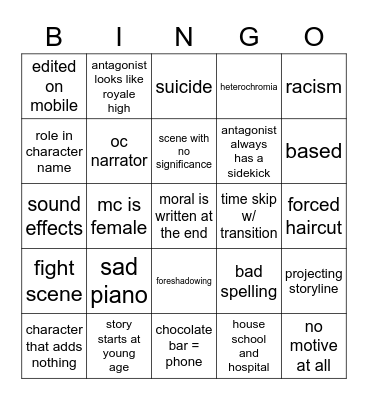 gacha bully story Bingo Card