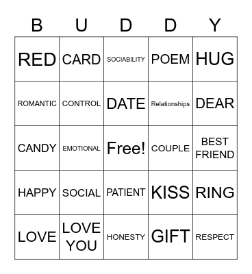 Love & Friendship Bingo Card