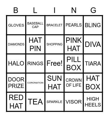 HAT PARTY BLING BINGO Card