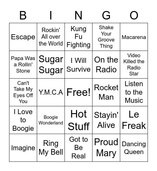 70s SINGO Bingo Card