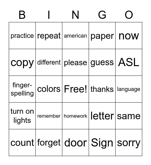 Untitled Bingo Card