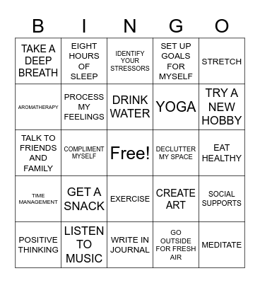 Stress Management Bingo Card