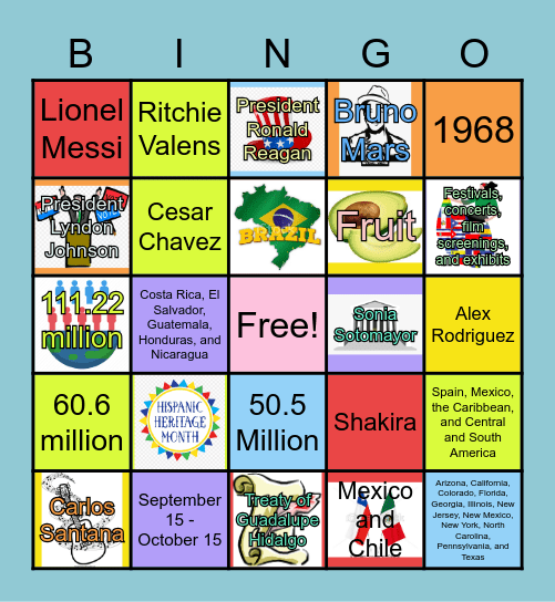 Hispanic Heritage Month Bingo Card