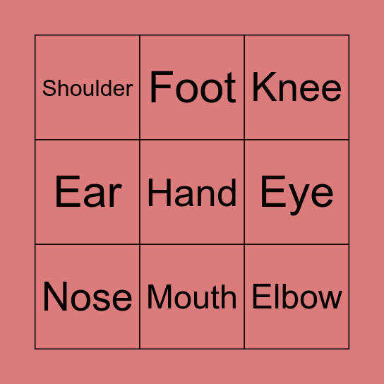 Body Part Bingo Card