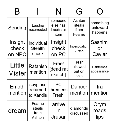 Pining for the Alabaster Sierras [Critical Role 3.35] Bingo Card