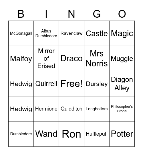 Harry Potter Bingo Card