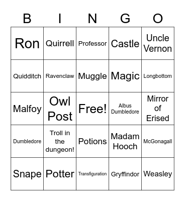 Harry Potter Bingo Card