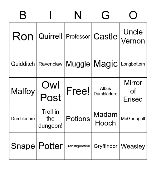 Harry Potter Bingo Card