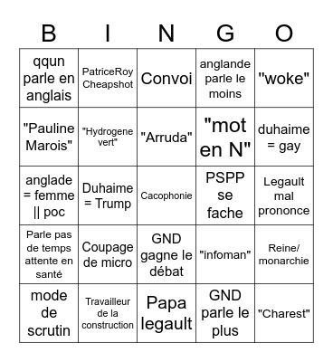 débat 2022 Bingo Card