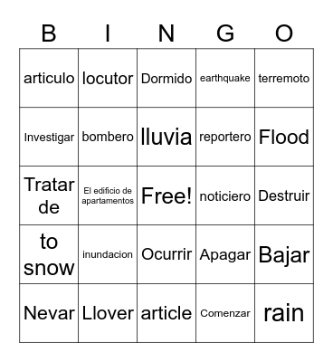 Spanish Bingo Card