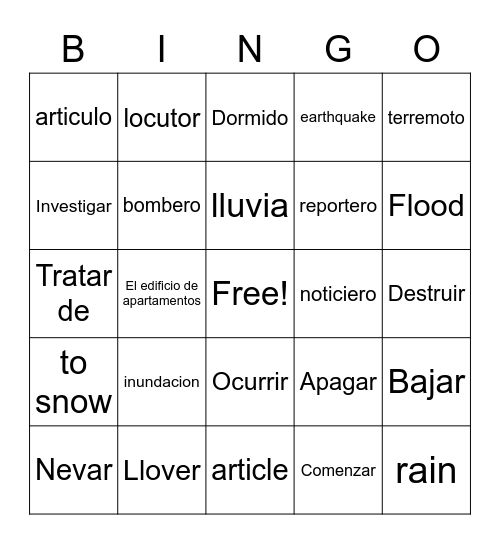 Spanish Bingo Card