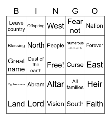 Abrahamic Covenant Bingo Card