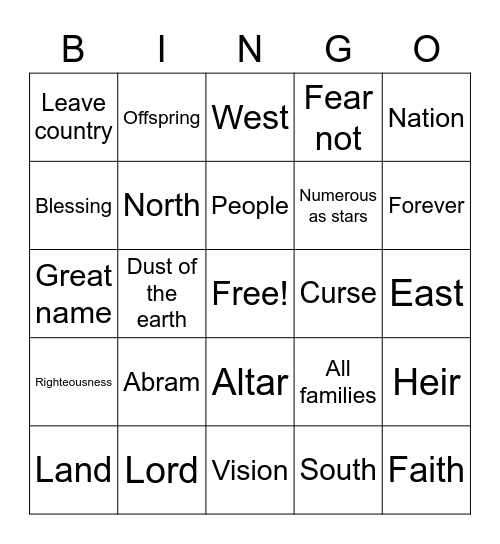 Abrahamic Covenant Bingo Card