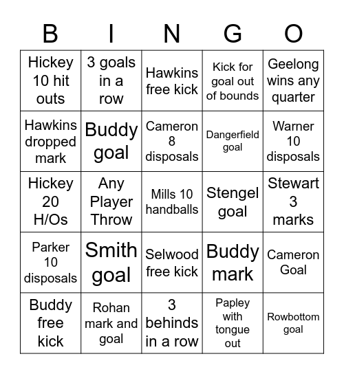 AFL Grand Final 2022 Bingo Card