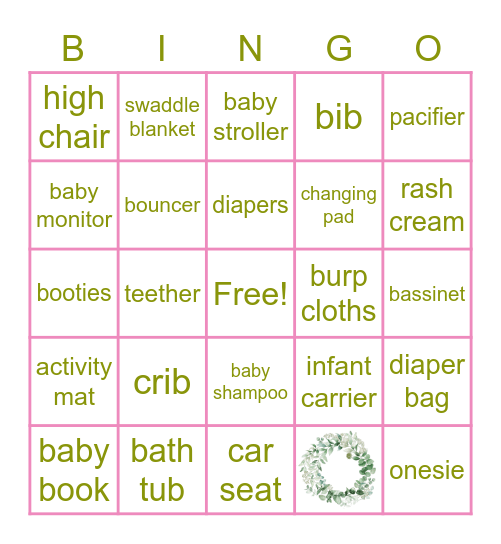 Baby Shower Bingo Card