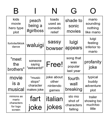 mario movie trailer bingo!!!!! :D Bingo Card