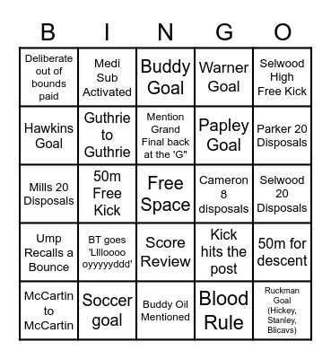 AFL 2022 Grand Final Bingo Card
