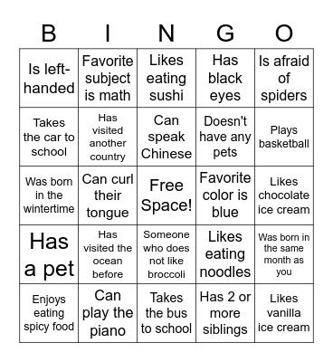 Icebreaker Bingo Card