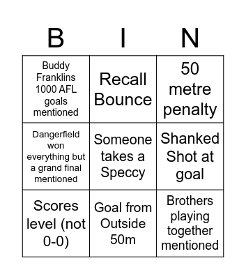 2022 AFL GF Bingo Card