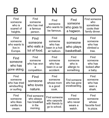 Find Someone Who Bingo Card