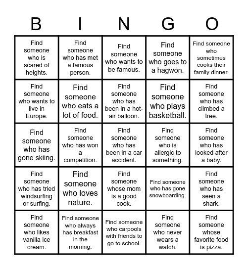 Find Someone Who Bingo Card