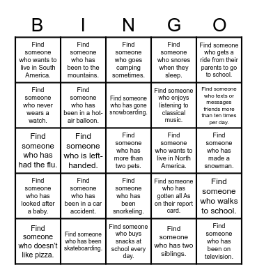 Find Someone Who Bingo Card