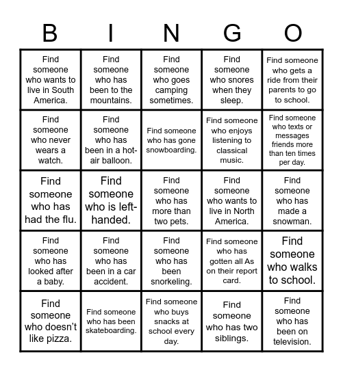 Find Someone Who Bingo Card