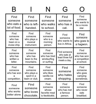 Find Someone Who Bingo Card