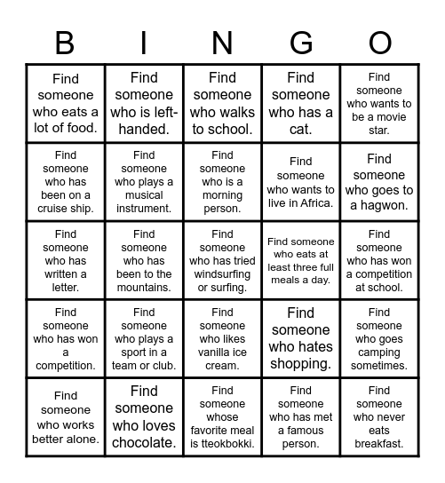 Find Someone Who Bingo Card