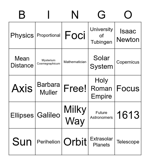 KEPLER LISTENING Bingo Card