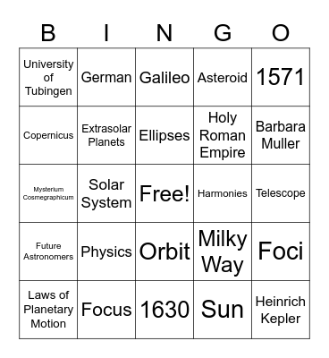 KEPLER LISTENING Bingo Card