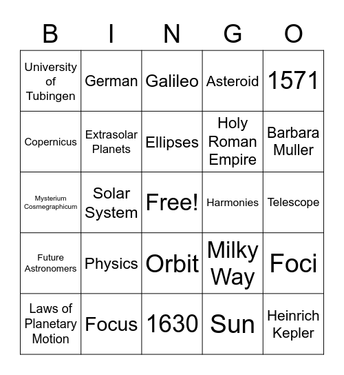 KEPLER LISTENING Bingo Card