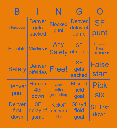 Bronco Bingo Card